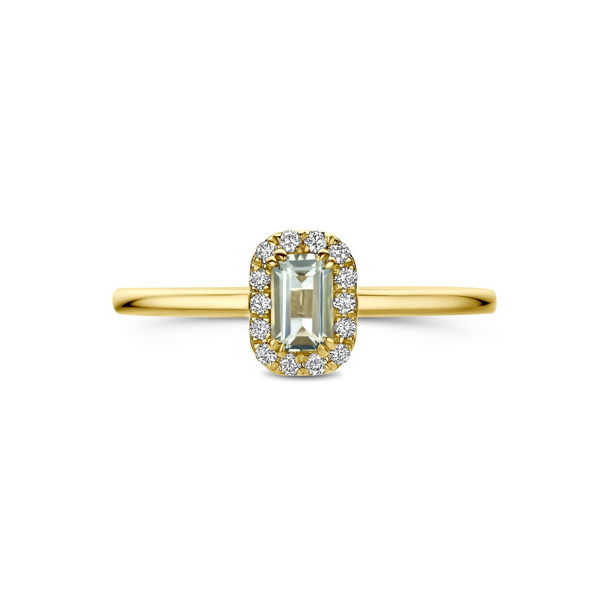 14K Gelbgold Entourage Ring mit grünem Amethyst und Labor-Diamant