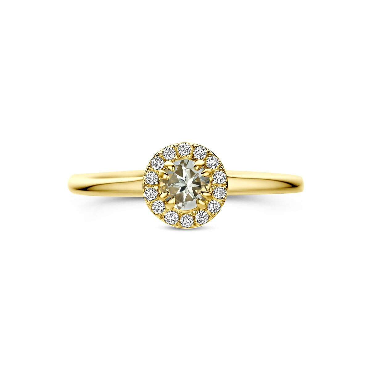 14 K Gelbgoldring mit grünem Amethyst und im Labor gezüchtetem Diamanten