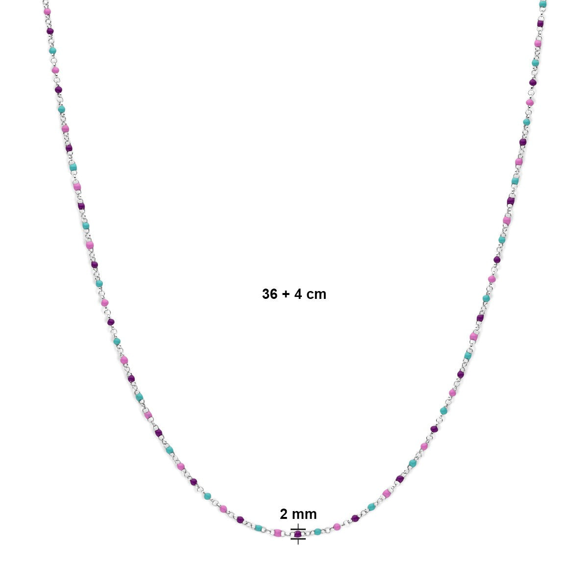 Rhodiniertes Kinderhalskette aus Silber mit emaillierten Kugeln – 36-40cm