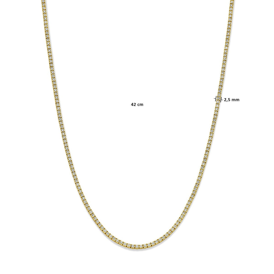 Tennis-Halskette, Lab-grown-Diamant, 5,00 ct g, Si 2,5 mm, 42 cm, 14 K Gelbgold