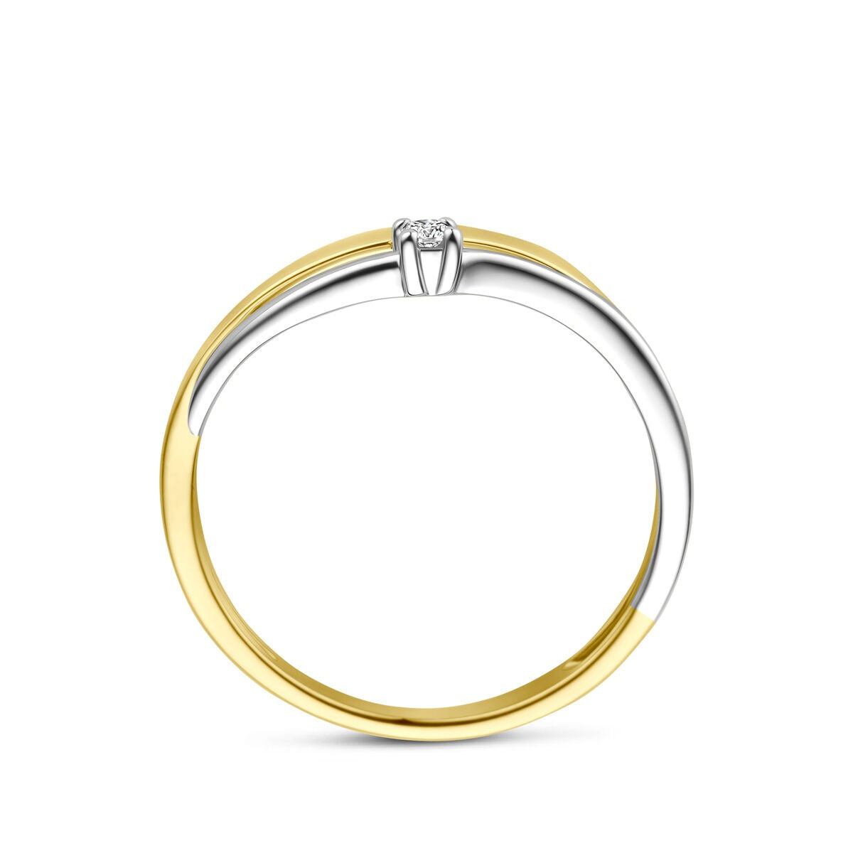 14k Bicolor Gelb- und Weißgoldring mit Diamant
