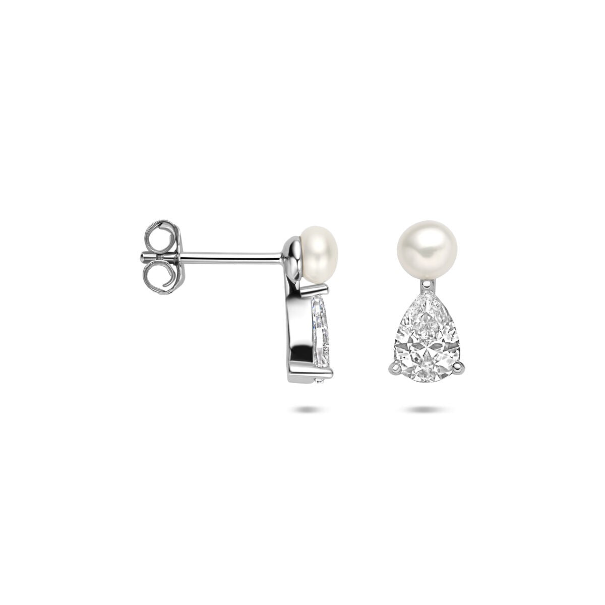 Silberohrstecker mit Perle und Zirkonia – rhodiniertes 925er Silber