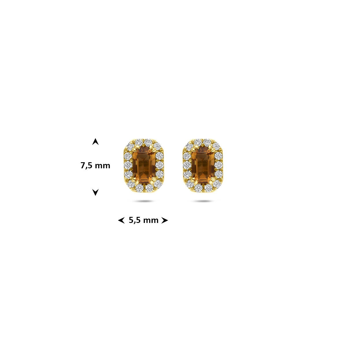 14k Gelbgold-Ohrstecker mit Citrin und im Labor gezüchtetem Diamant