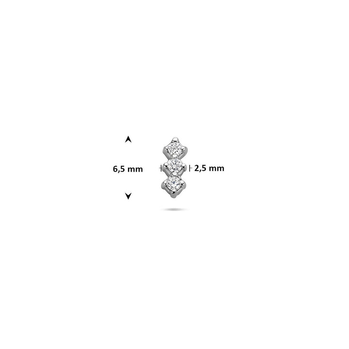 Gerhodineerd zilveren flat back piercing met zirkonia in rijzetting