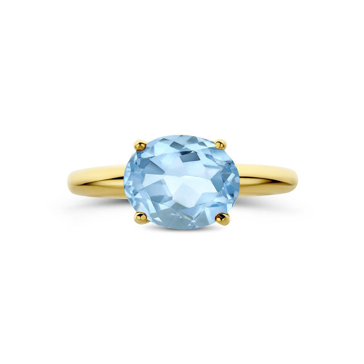 14K Gelbgoldring mit blauem Topas