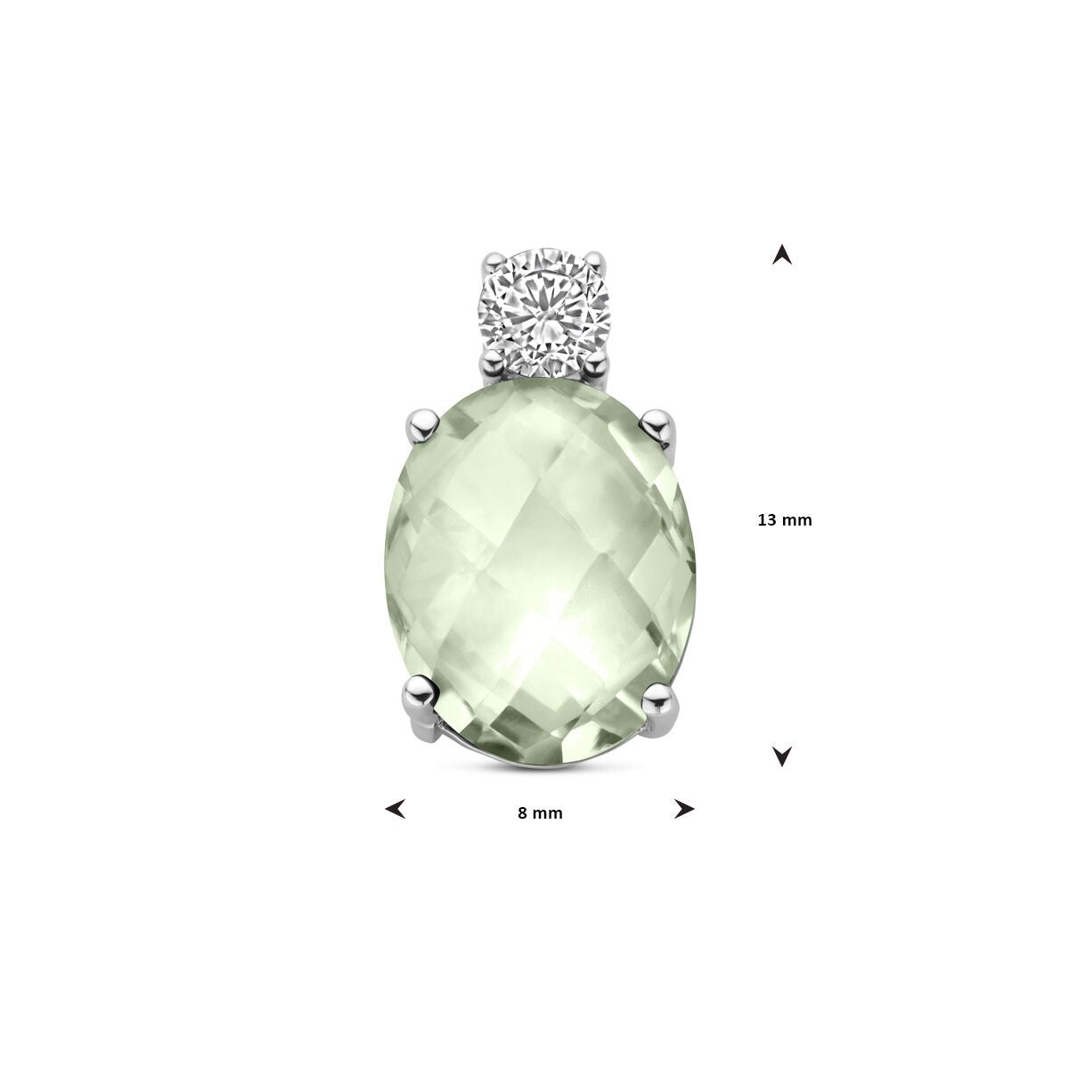 Silberanhänger mit grünem Amethyst und Zirkonia – rhodiniertes 925er Silber, 13 x 8 mm