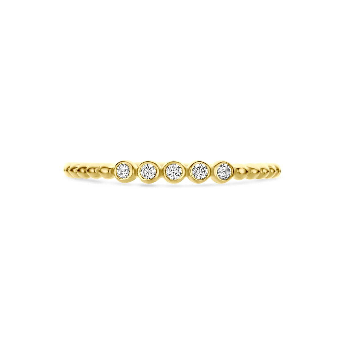 14k Gelbgoldring mit Zirkonia-Entourage
