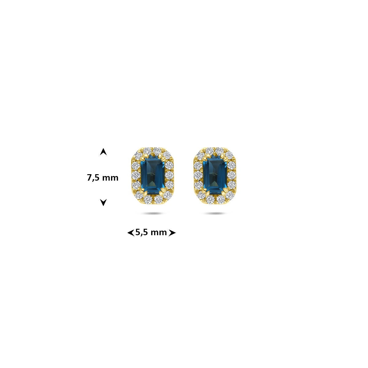 14k Gelbgold Ohrstecker mit London Blue Topas und im Labor gezüchtetem Diamant