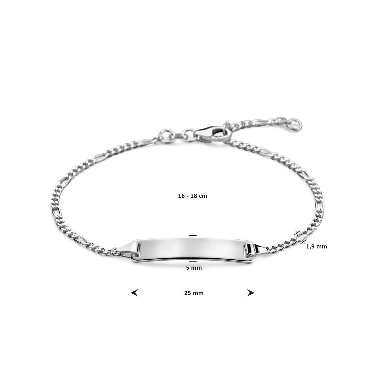 Silbernes Damen-Gravurarmband mit rechteckiger Platte und Figaro-Gliederung