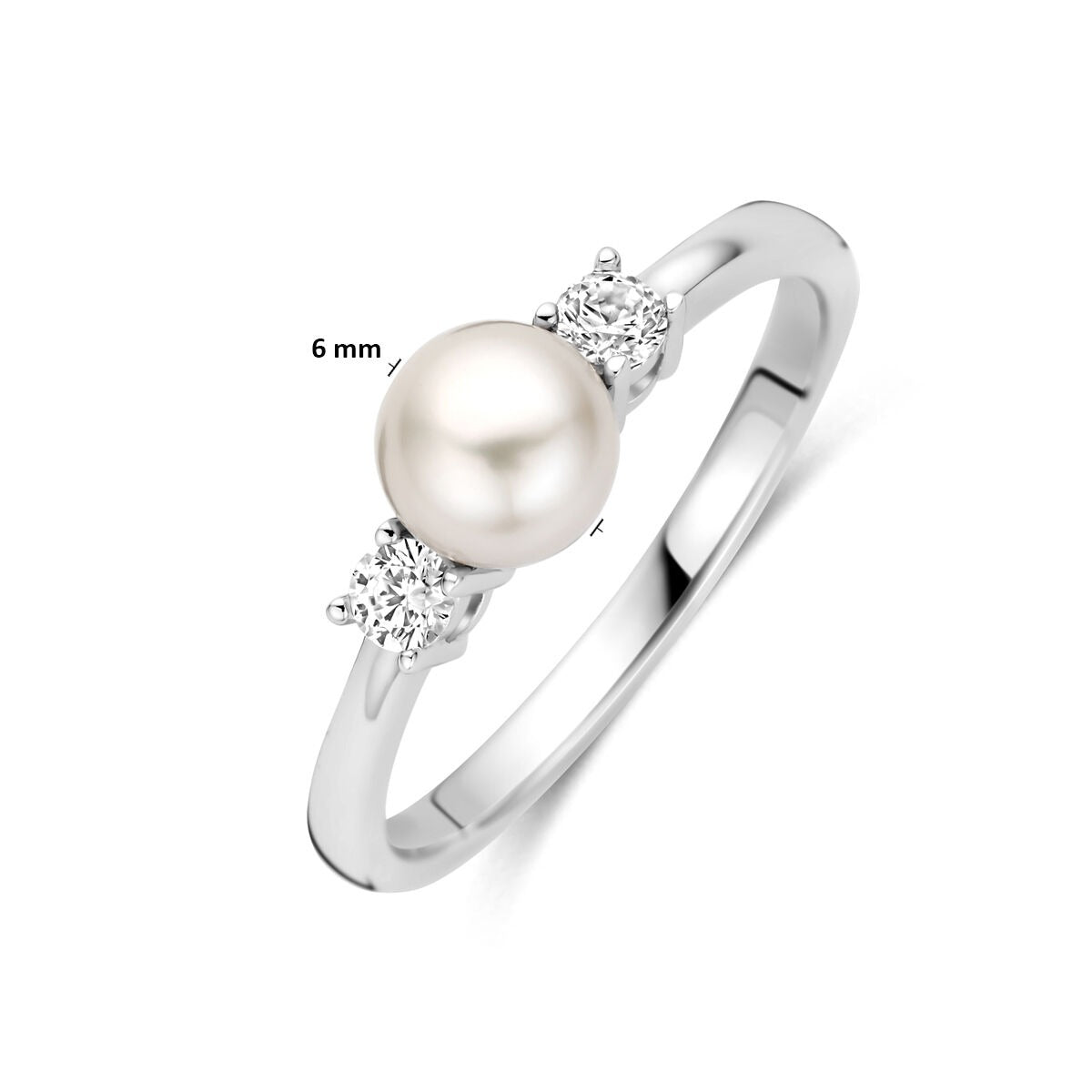 Silberring mit Perle und Zirkonia – Damenring aus rhodiniertem 925er Silber
