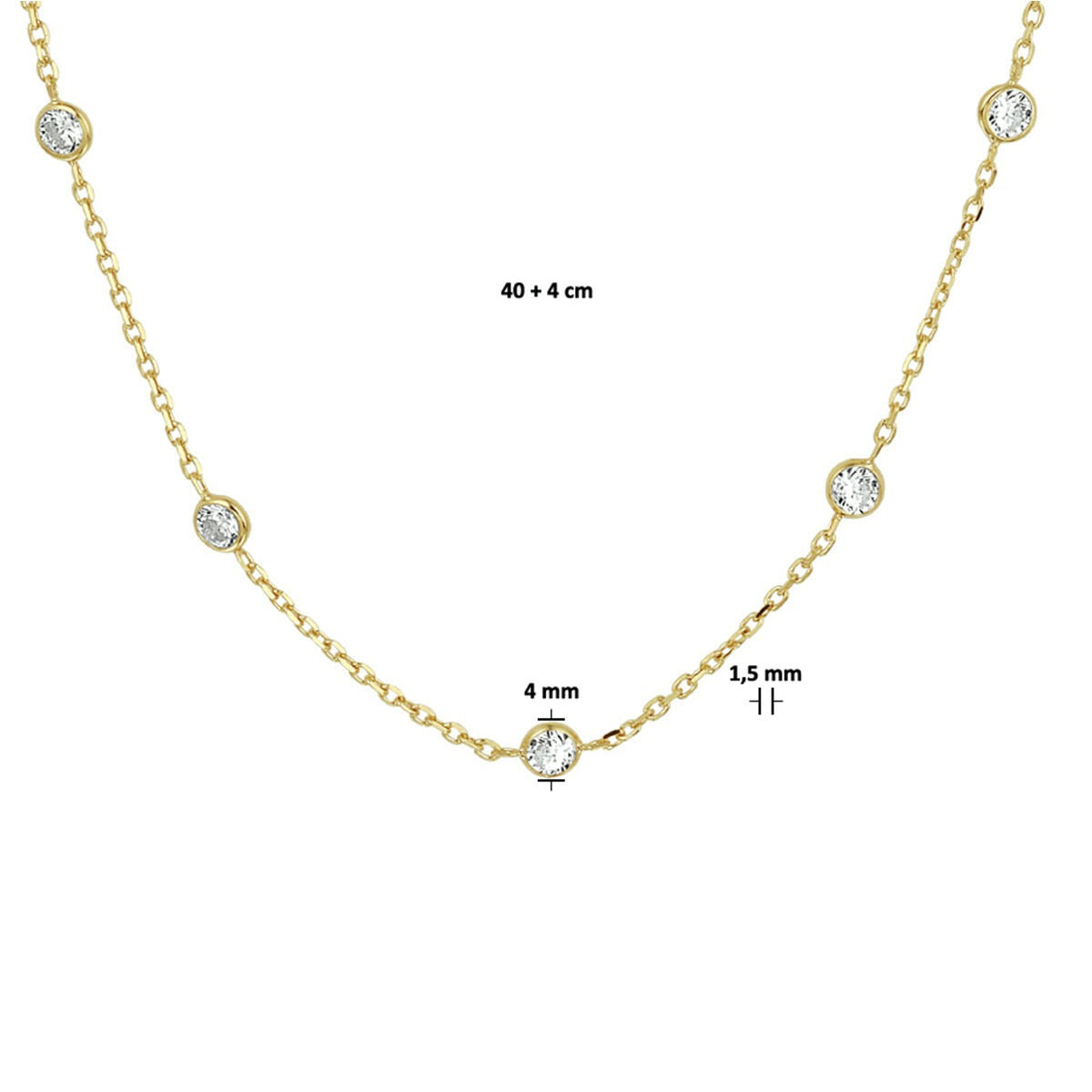 Vergoldete Silberkette mit Zirkonia – 40-44 cm