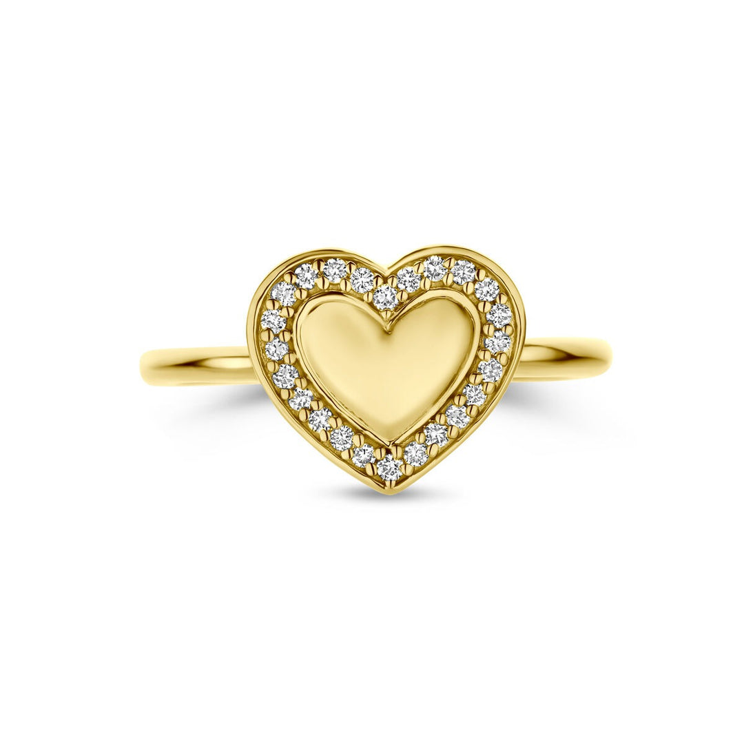 14k Geelgouden hartring met lab grown diamant