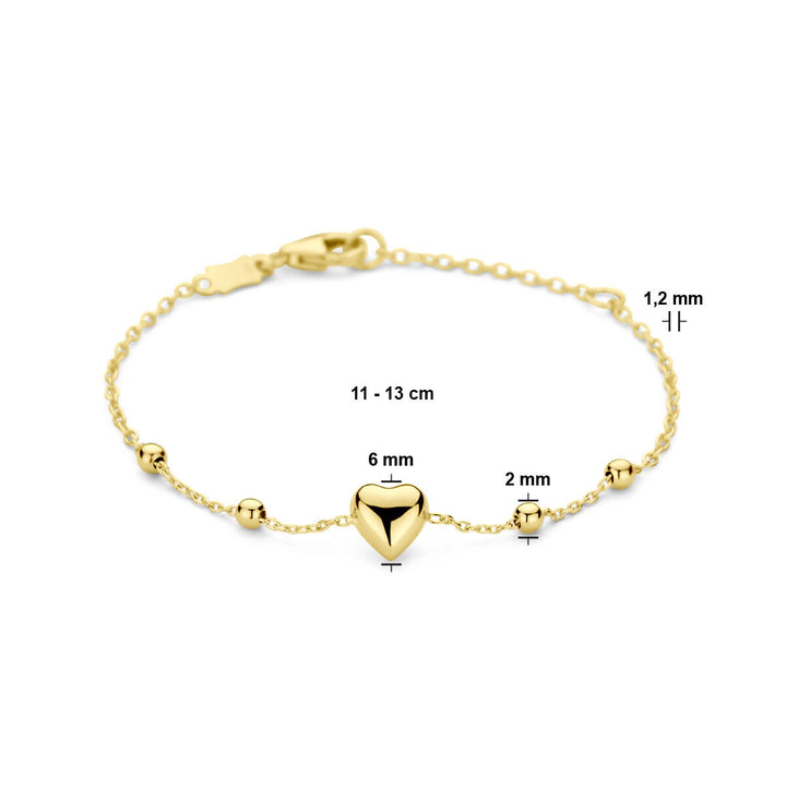 Armband Herz und Kugeln 11 – 13 cm 14K Gelbgold