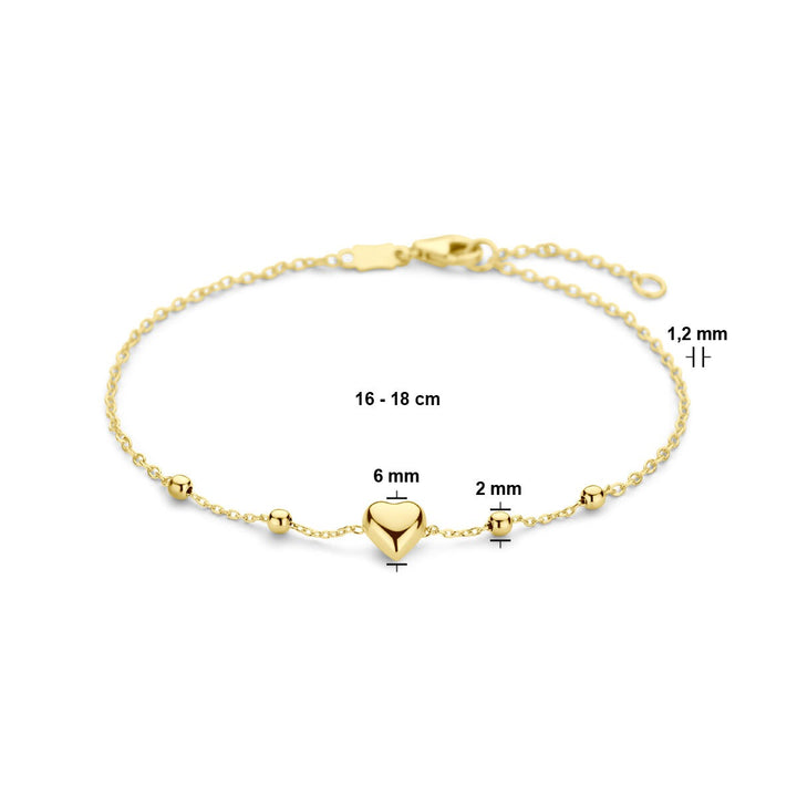 Armband Herz und Kugeln 16 – 18 cm 14K Gelbgold