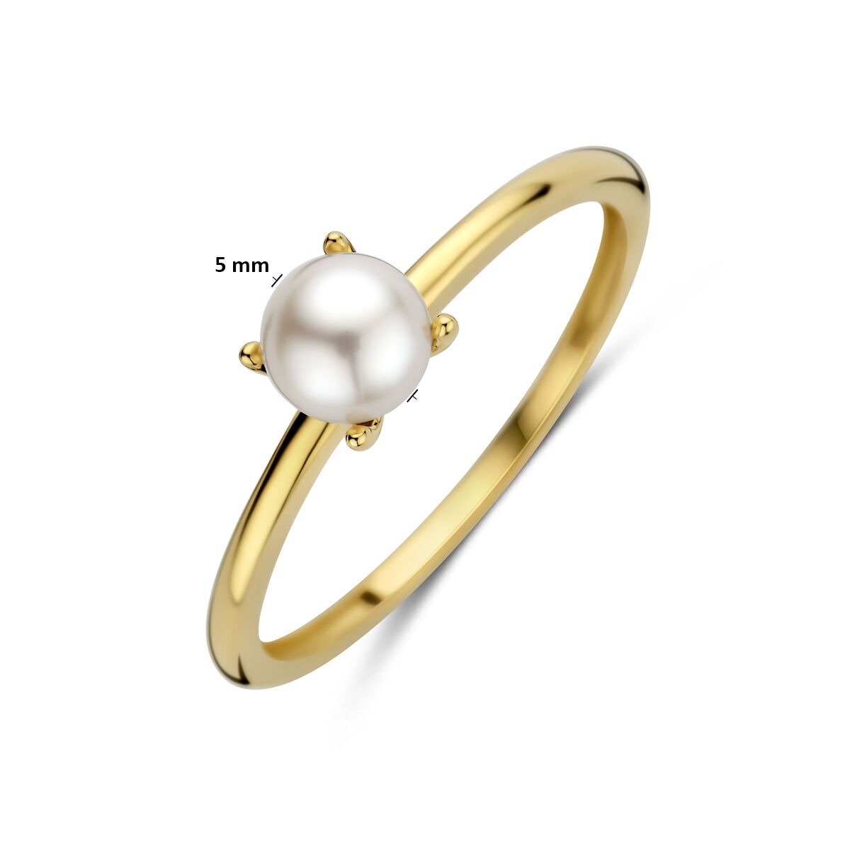 14 Karat Gelbgold Damenring mit weißer Perle – 5 mm