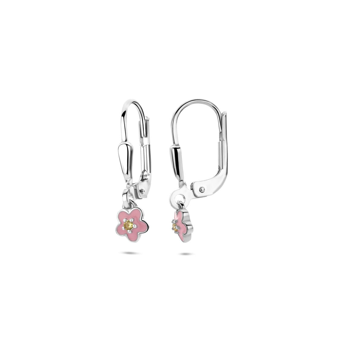 Silberne Ohrhänger mit Emaille-Blume und gelbem Zirkonia – 19 mm