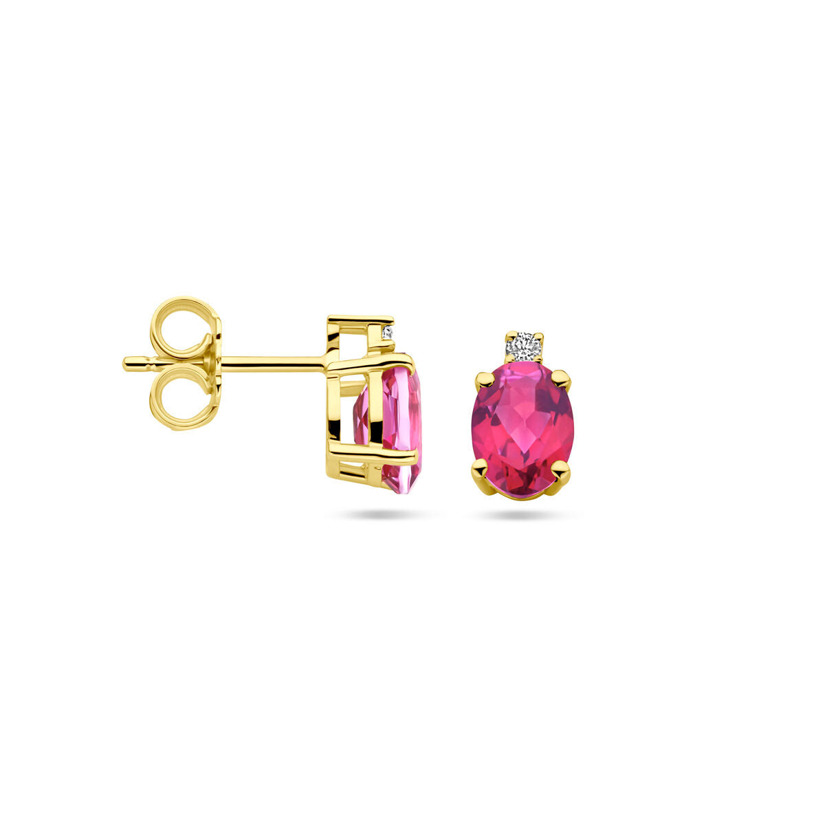 14k Gelbgold-Ohrstecker mit rosa Topas und Diamant