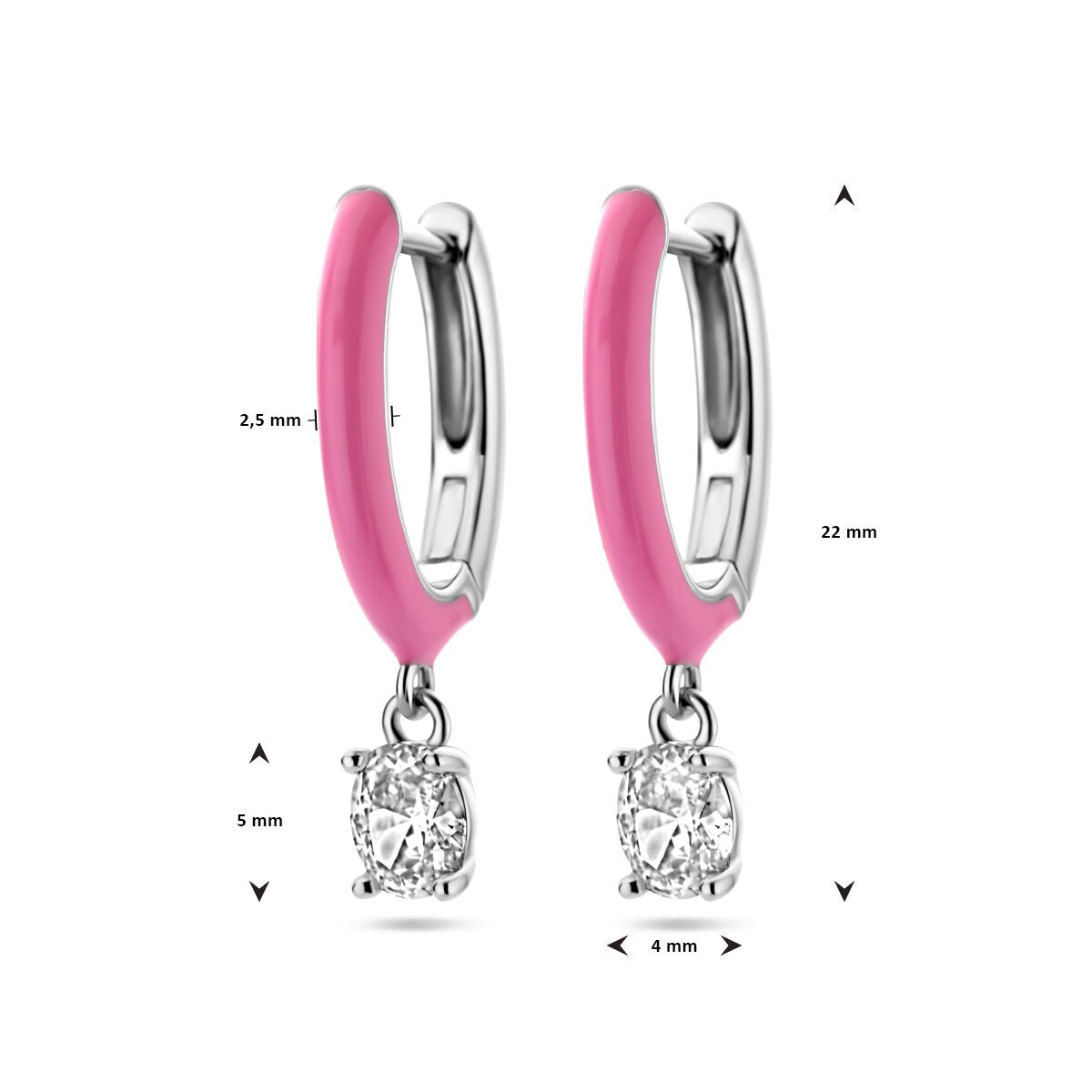Ohrhänger aus Zirkonia und rosa Emaille, Silber rhodiniert