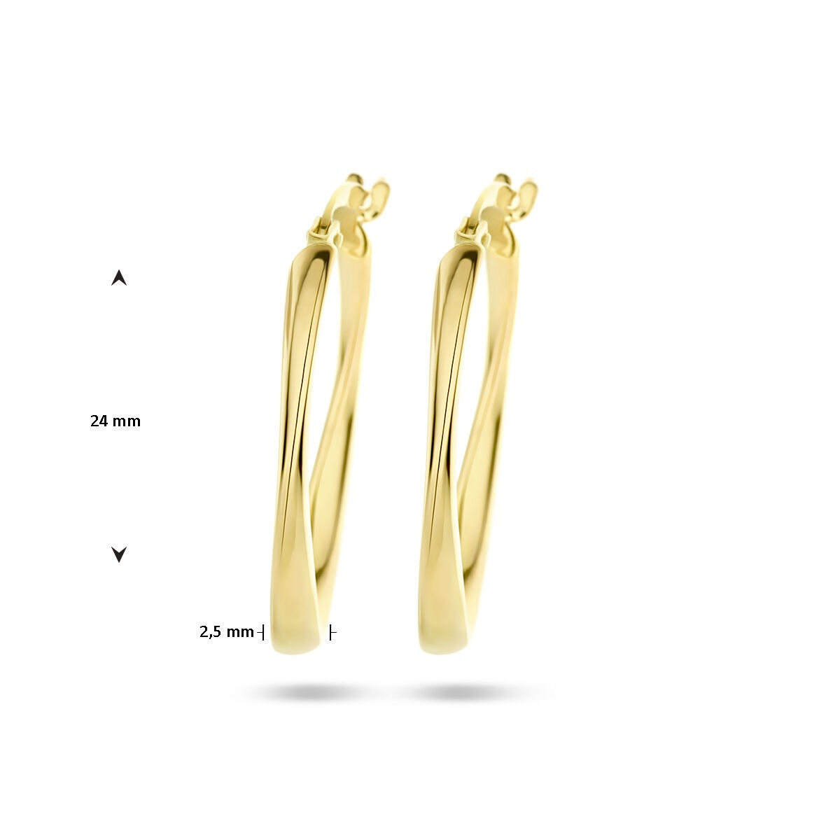 9k Ohrringe oval gedrehtes Rohr 24 mm 9K Gelb