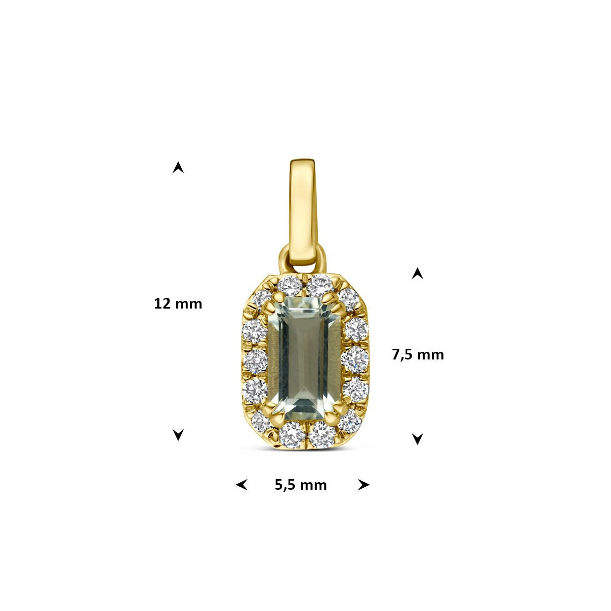 14 Karat Gelbgold-Anhänger mit grünem Amethyst und im Labor gezüchtetem Diamanten