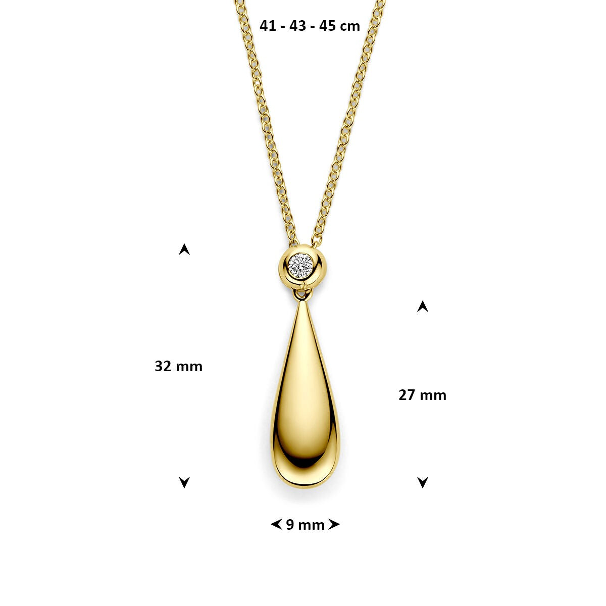 14 Karat Gelbgold Collier mit Tropfenanhänger und Diamant 0,15 ct