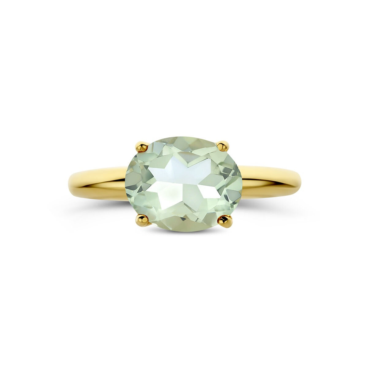 14 Karat Gelbgoldring mit grünem Amethyst
