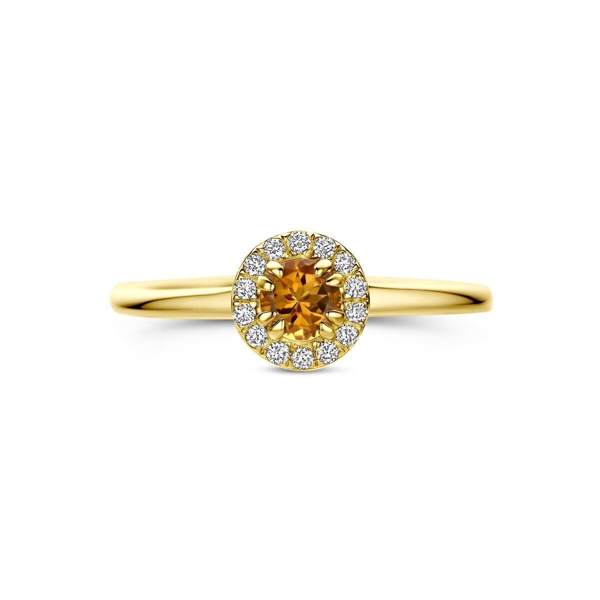 14k Gelbgoldring mit Citrin und im Labor gezüchtetem Diamanten