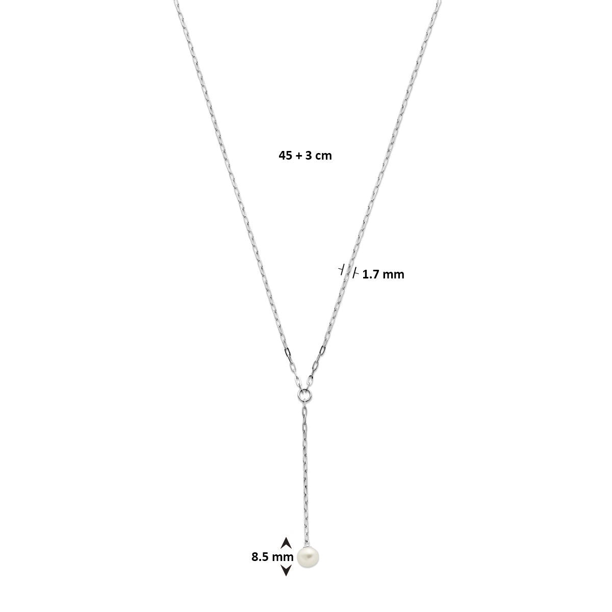 Y-Halskette Perle 1,7 mm 45 + 3 cm Silber rhodiniert