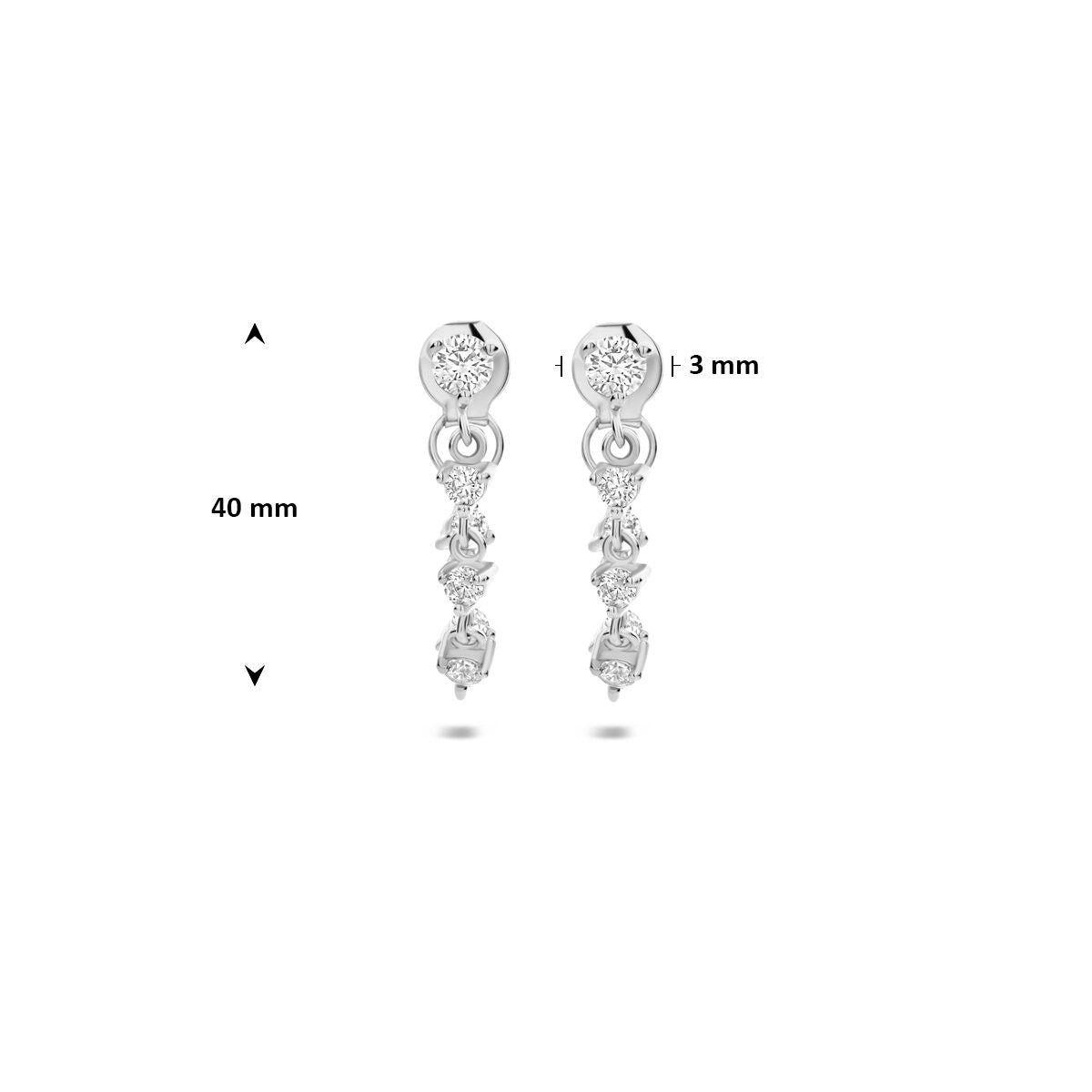 Rhodinierte Silberohrringe mit Zirkonia – 40 mm Damen-Ohrhänger in Brillant-Chatonfassung
