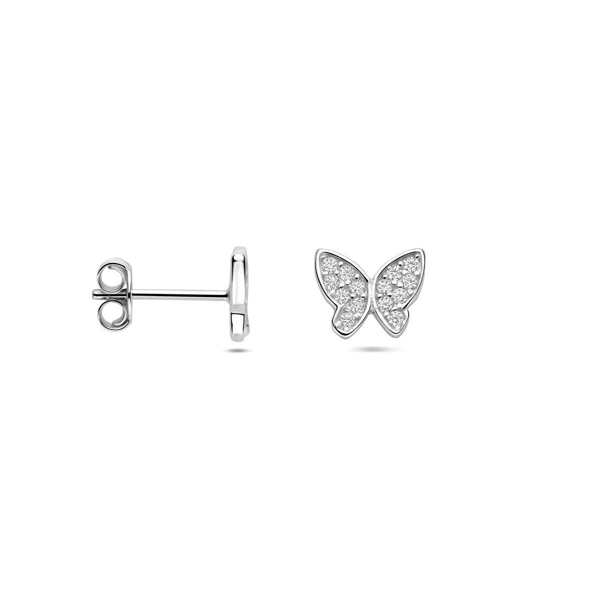 Silberne Ohrstecker mit Schmetterling und Zirkonia – rhodiniertes 925er Silber