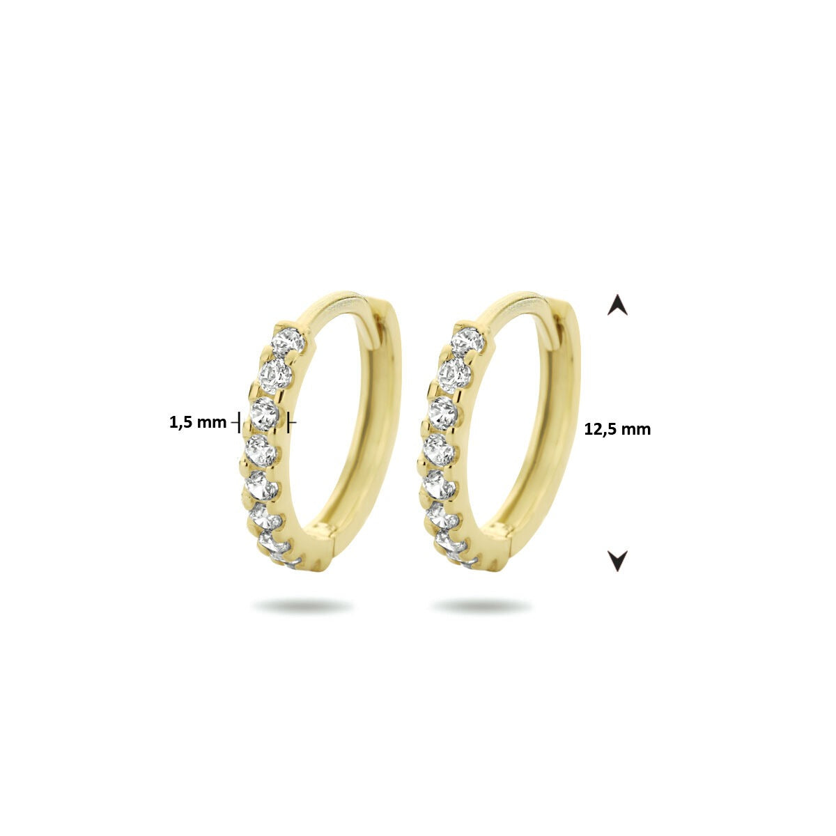 9 Karat Gelbgold Klappcreolen mit Zirkonia 12.5 x 1.5 mm