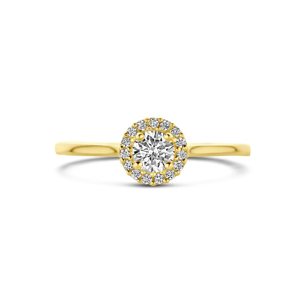 14 Karat Gelbgold Damenring mit Zirkonia – Entouragefassung