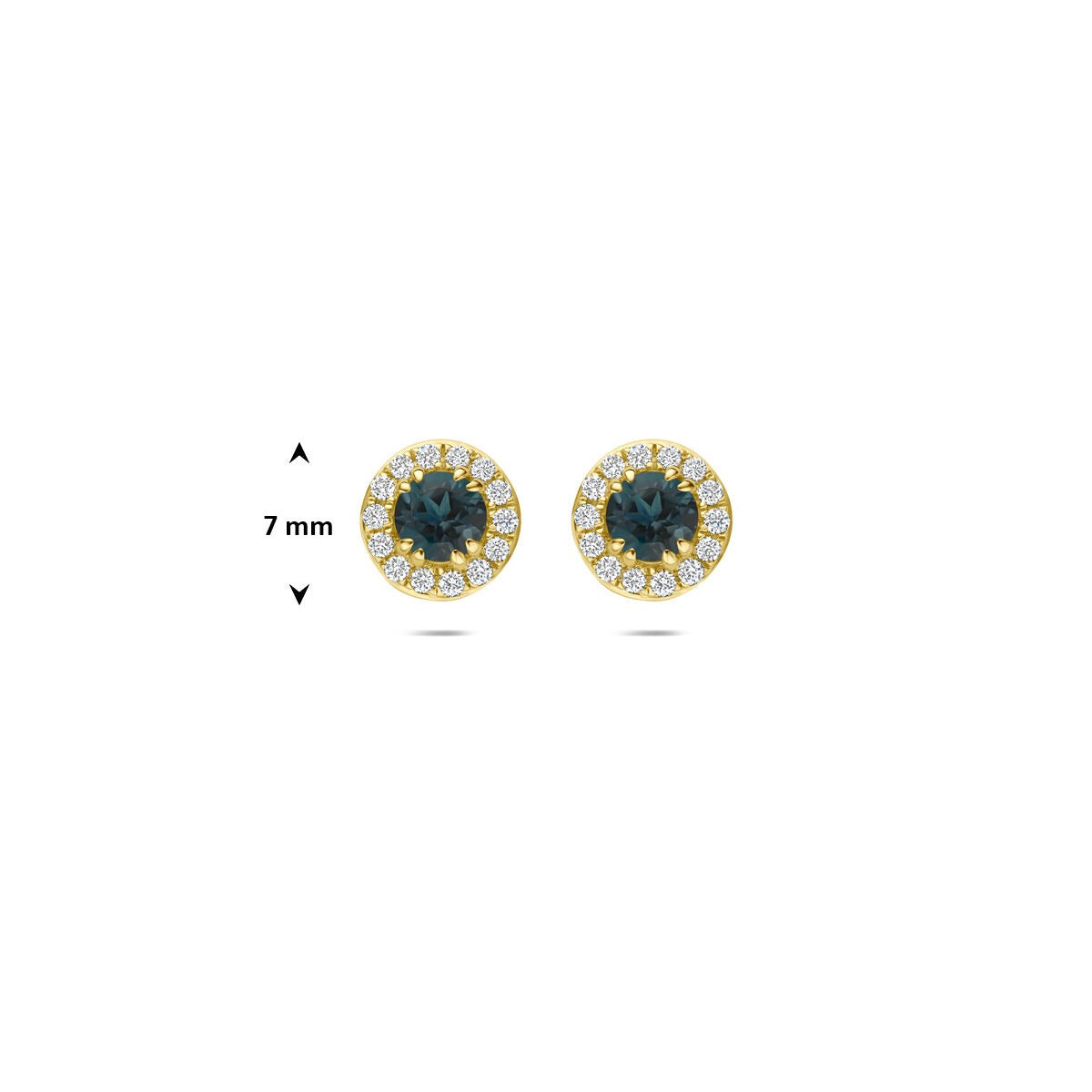 14K Gelbgold-Ohrstecker mit London Blue Topas und im Labor gezüchtetem Diamant