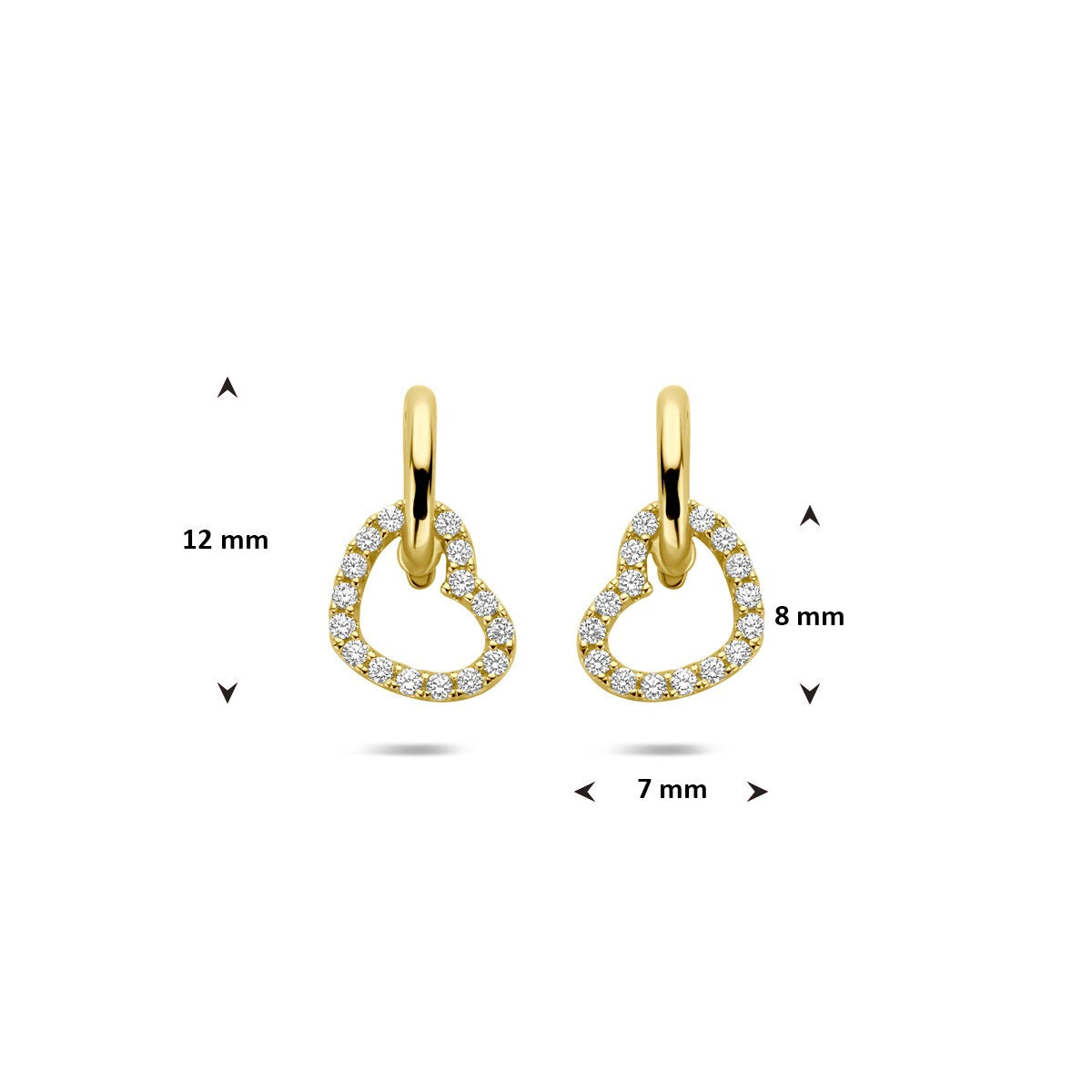 Goldohrringe 14k Herzform mit Zirkonia – Damen