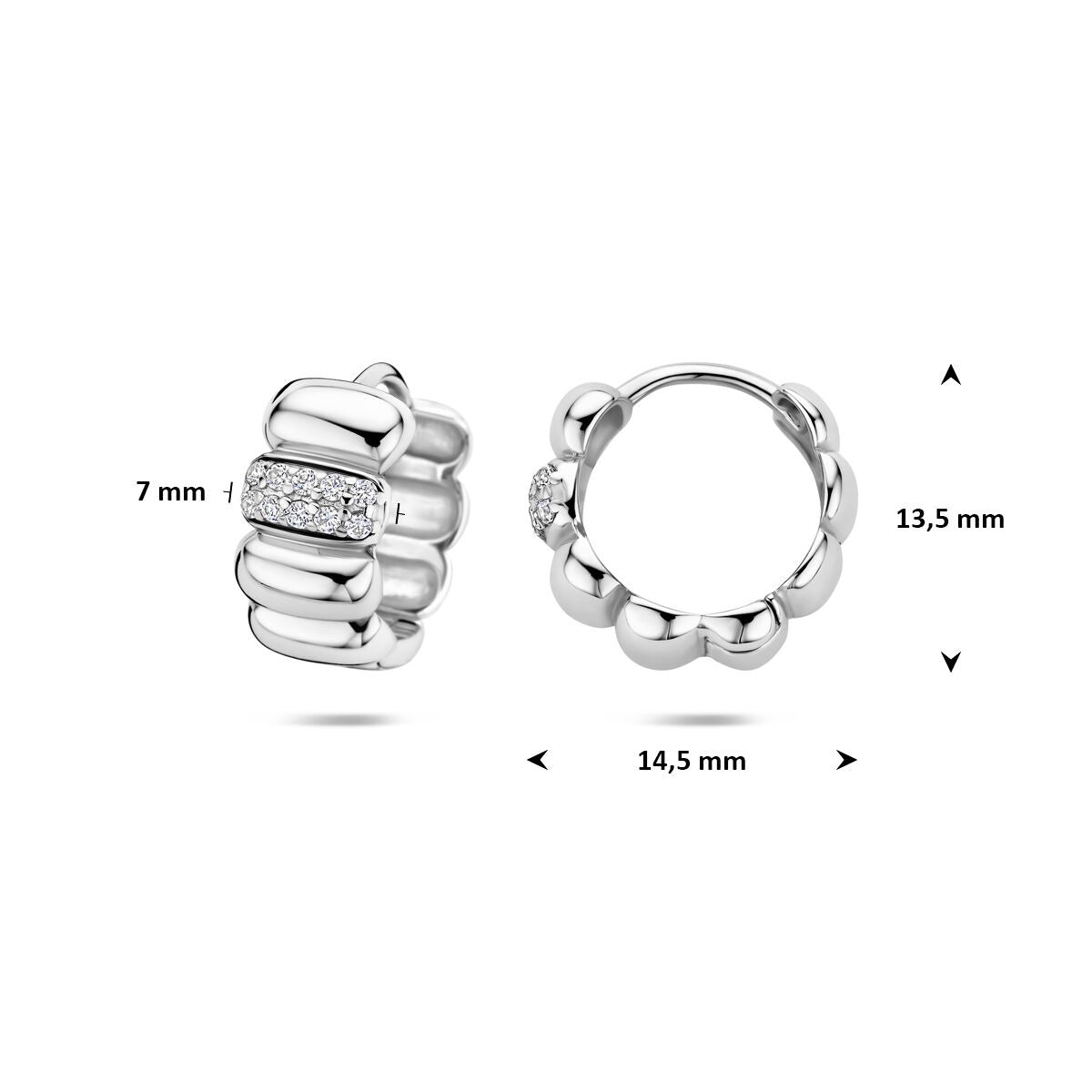 Rhodinierte Silber Klappcreolen mit Zirkonia