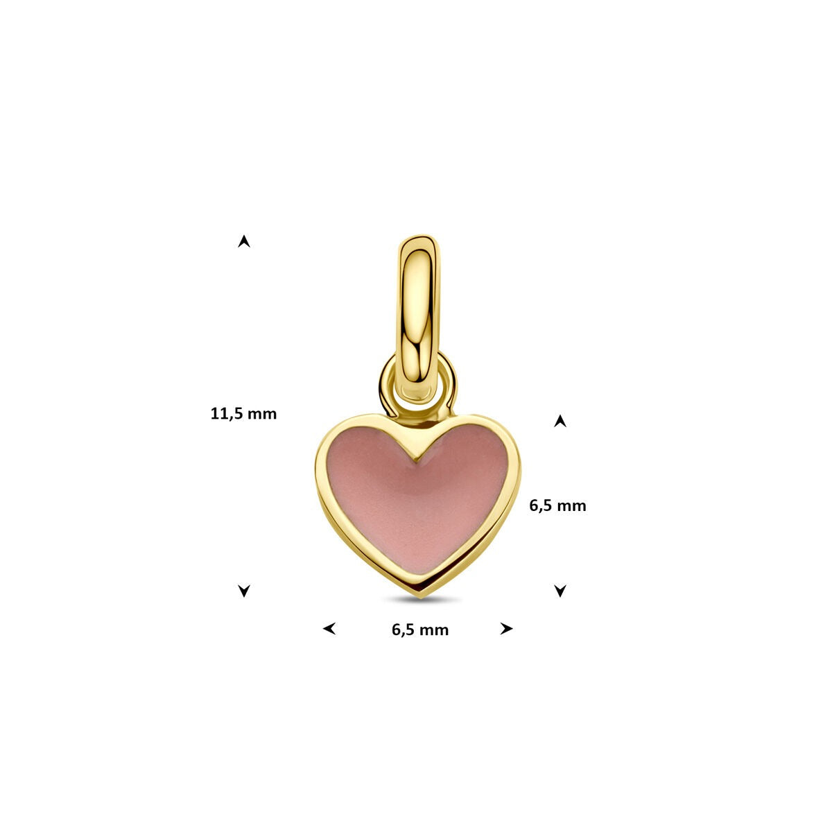 14k Geelgouden hanger hartje met roze emaille