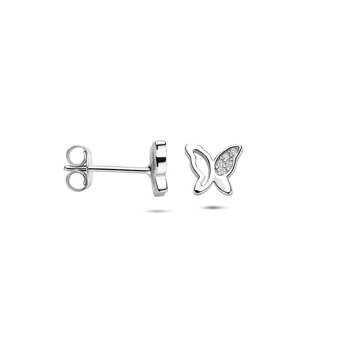 Zilveren oorknoppen vlinder met zirkonia – 6.5 x 7.5 mm