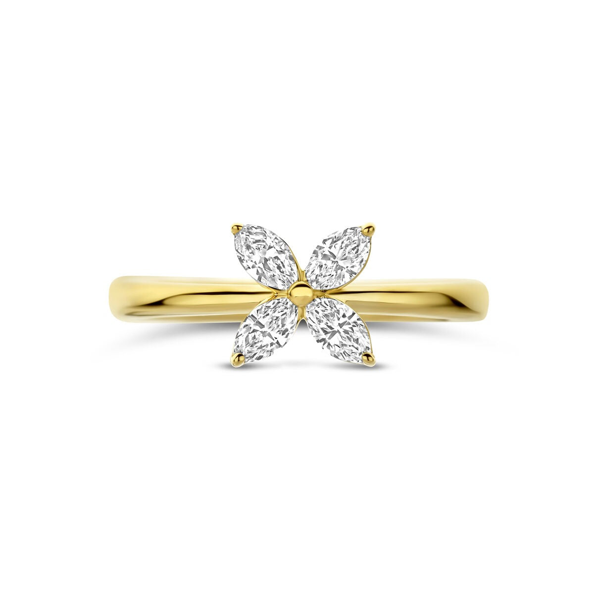 14K Gelbgoldring mit Lab Grown Diamantblume