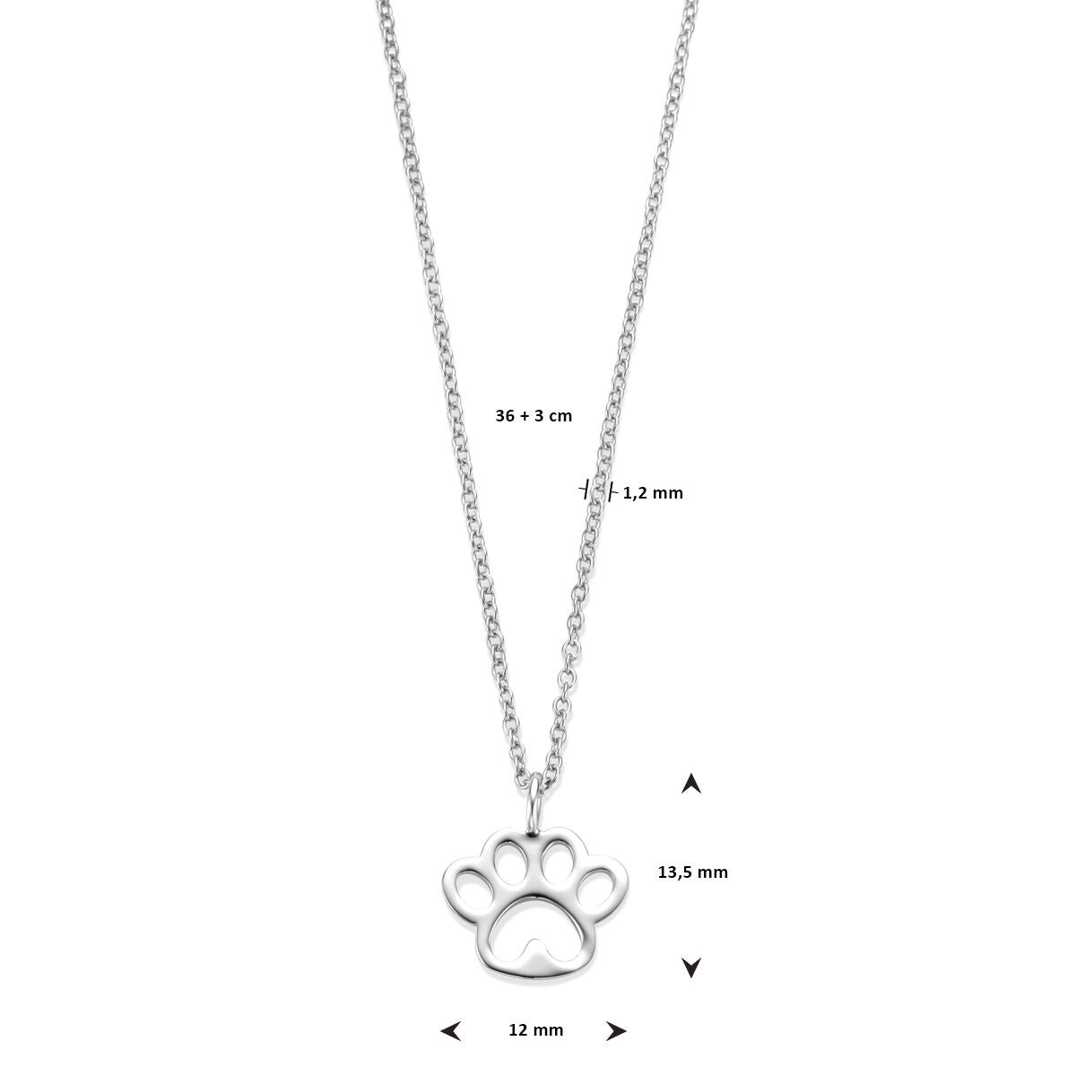 Silberne Kinderkette mit Hundepfote – rhodiniertes Collier 36-39 cm