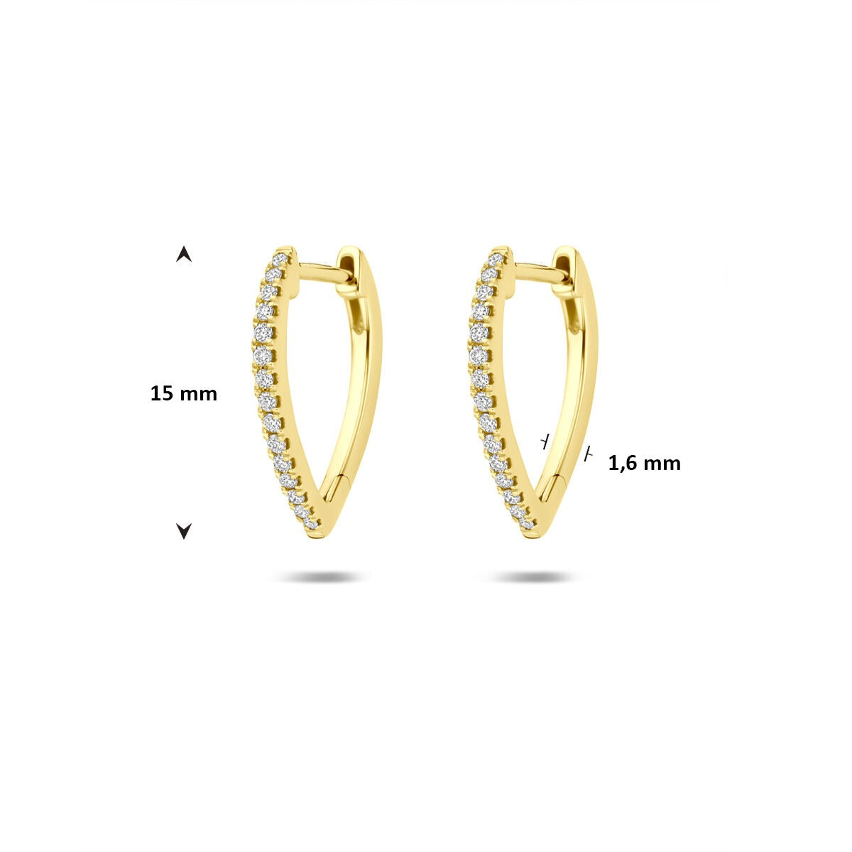 Creolen Lab Grown Diamant 0.12ct (2x 0.06ct) G VS 15 mm 14K Gelbgold