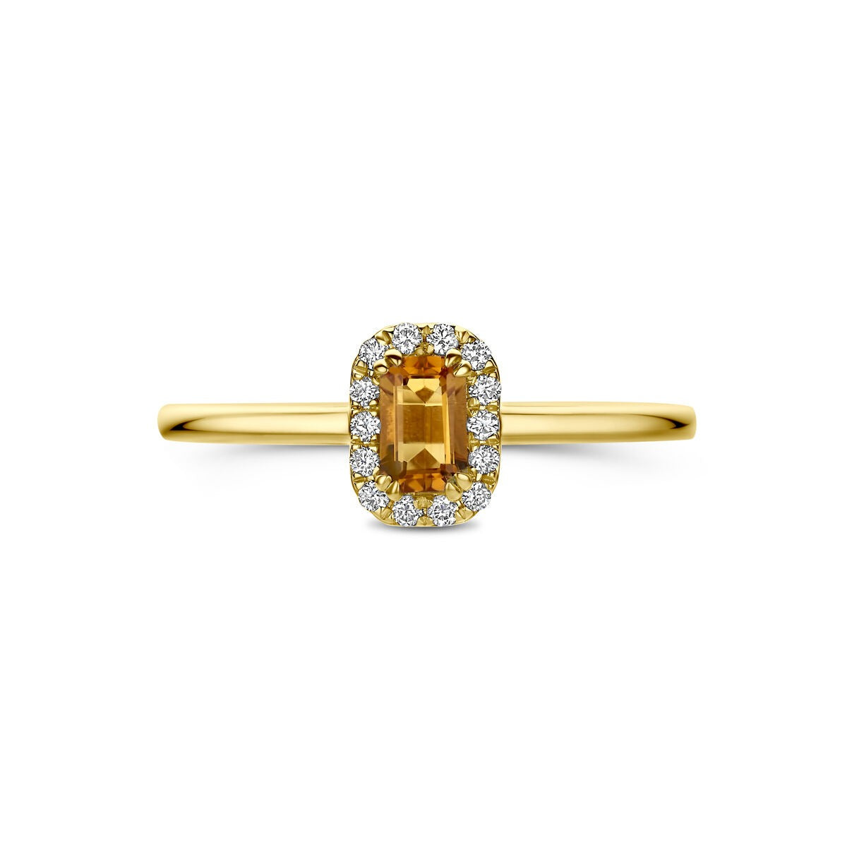 14k Gelbgold Entourage Ring mit Citrin und im Labor gezüchteten Diamanten