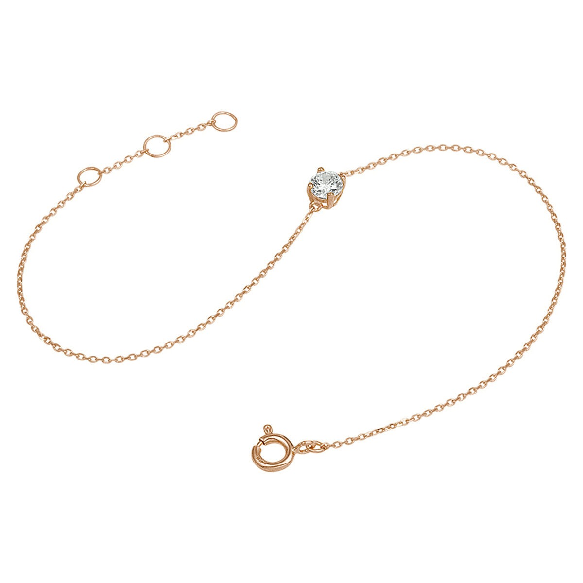 14k Roségold-Damenarmband mit Zirkonia – Ankerkette 16,5–18,5 cm