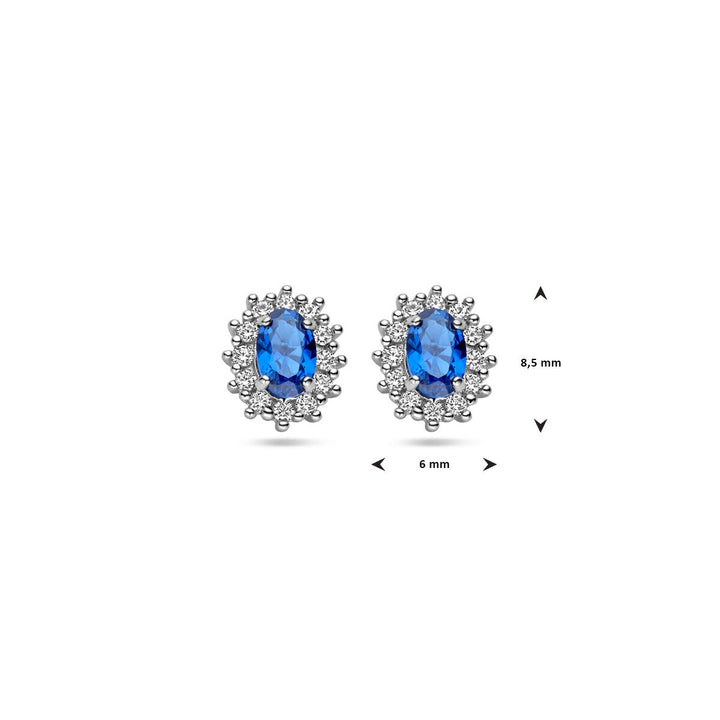 Ohrstecker Zirkonia und synthetischer Saphir Halo Silber rhodiniert