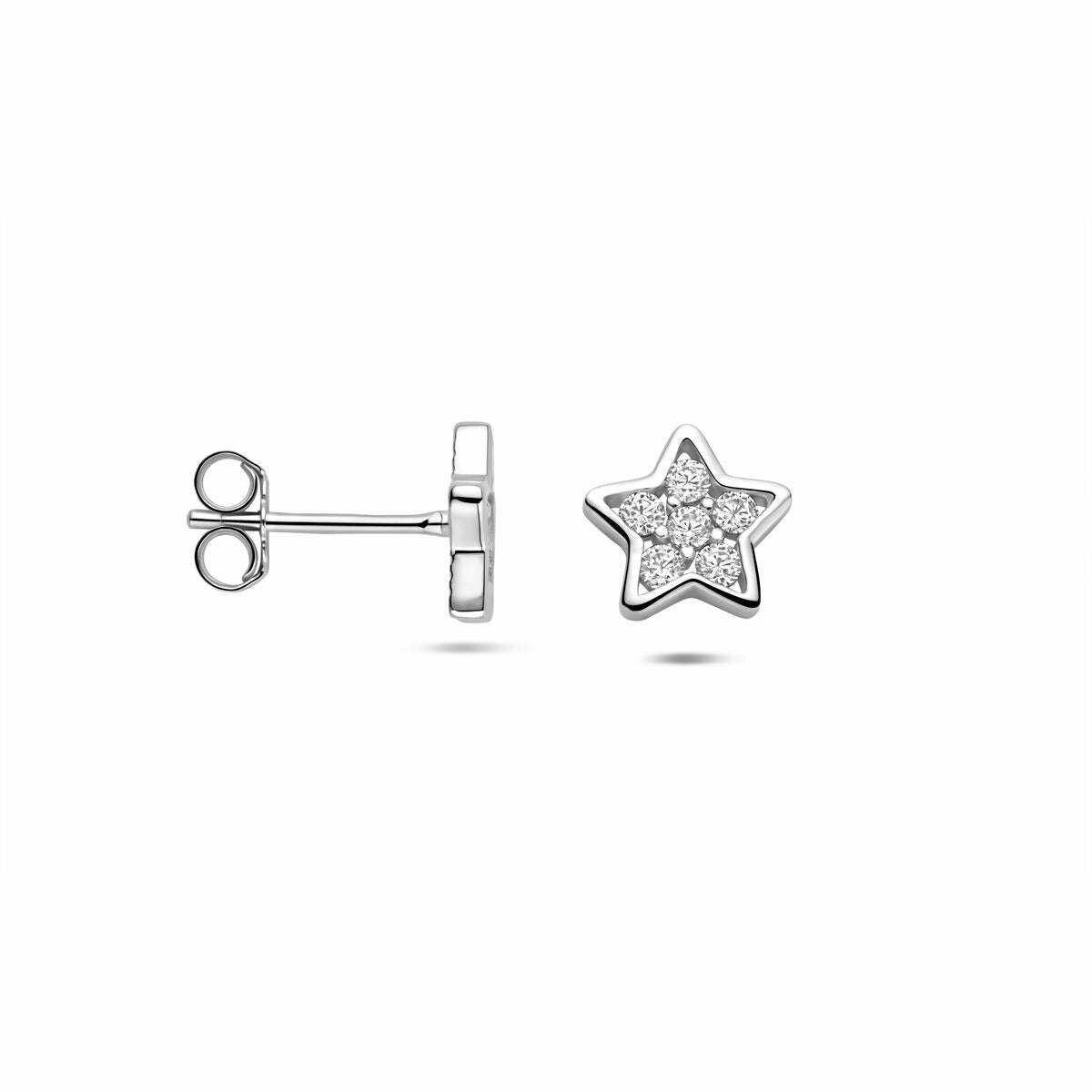 Silberne Ohrstecker Stern mit Zirkonia – rhodiniertes 925er Silber