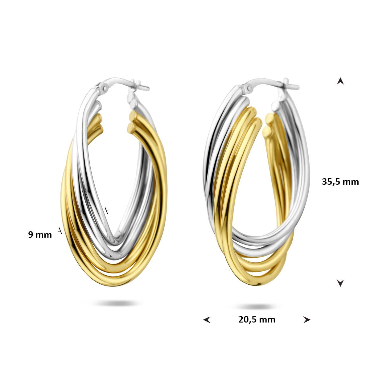 Bicolor vergoldete und rhodinierte ovale Ohrringe aus Silber – stilvolle Kontraste