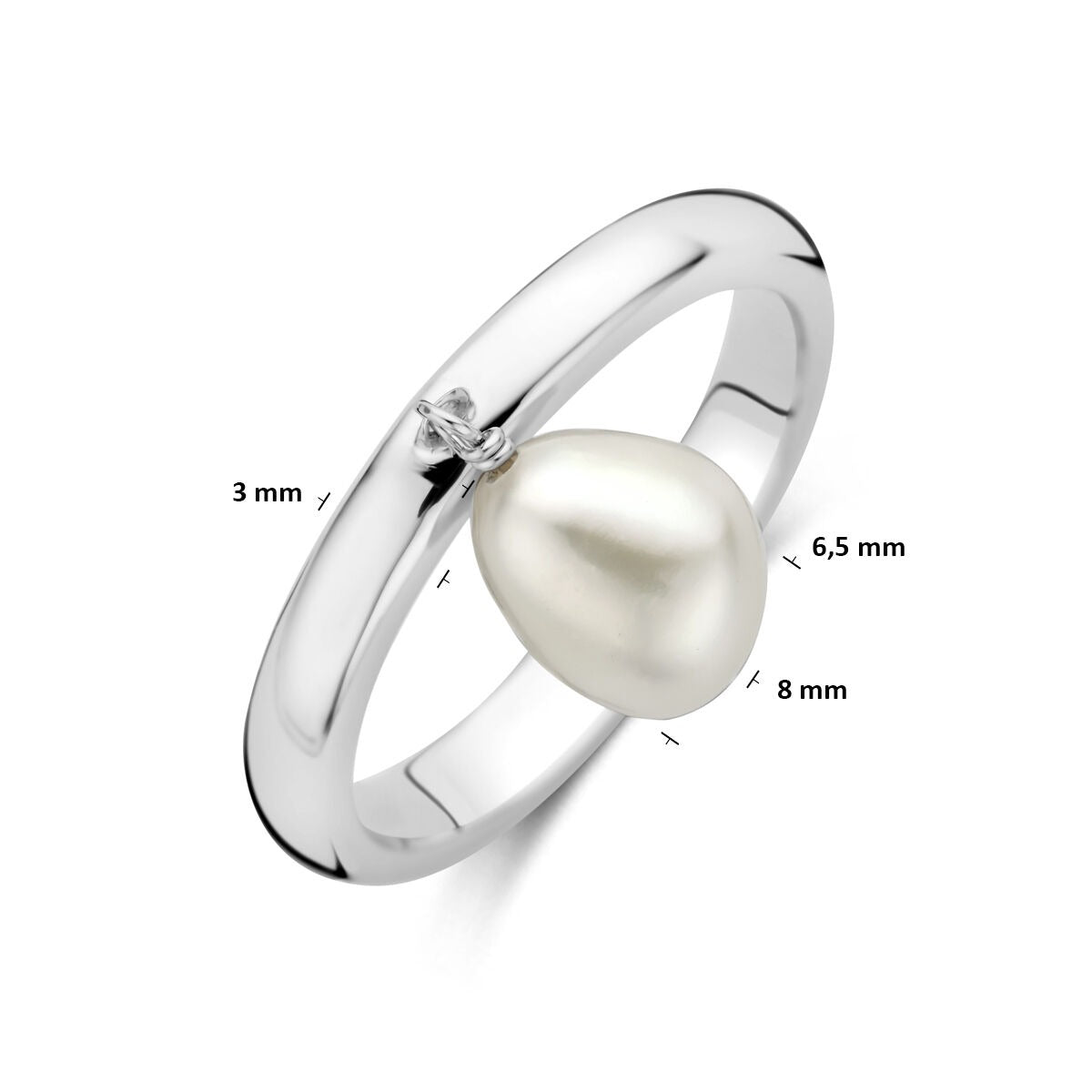 Rhodinierter 925er Silberring mit Perle
