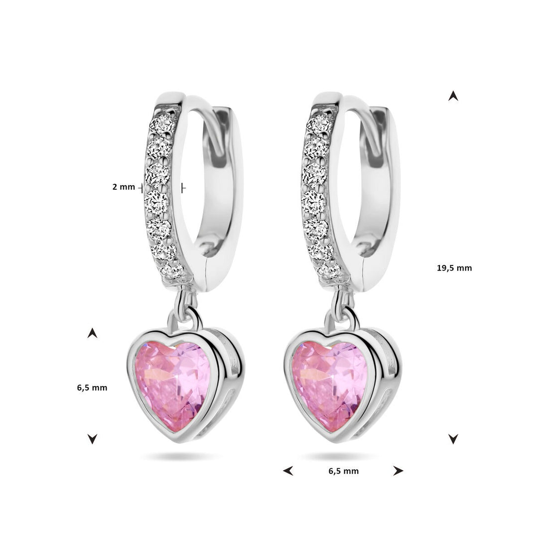 Ohrringe Herz rosa und weiß Zirkonia Silber rhodiniert