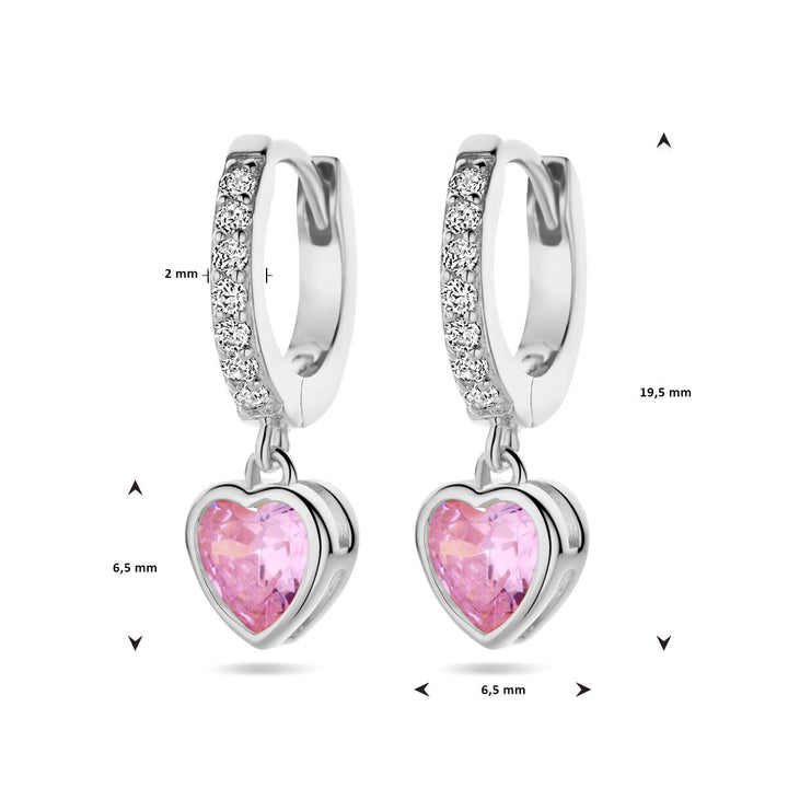 Ohrringe Herz rosa und weiß Zirkonia Silber rhodiniert