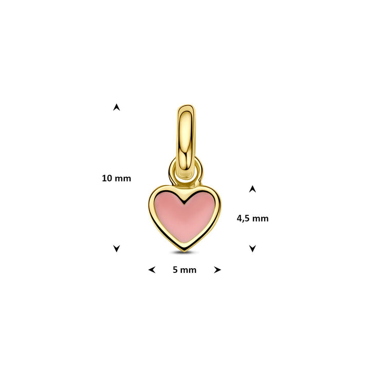 14k Geelgouden hanger hartje met roze emaille
