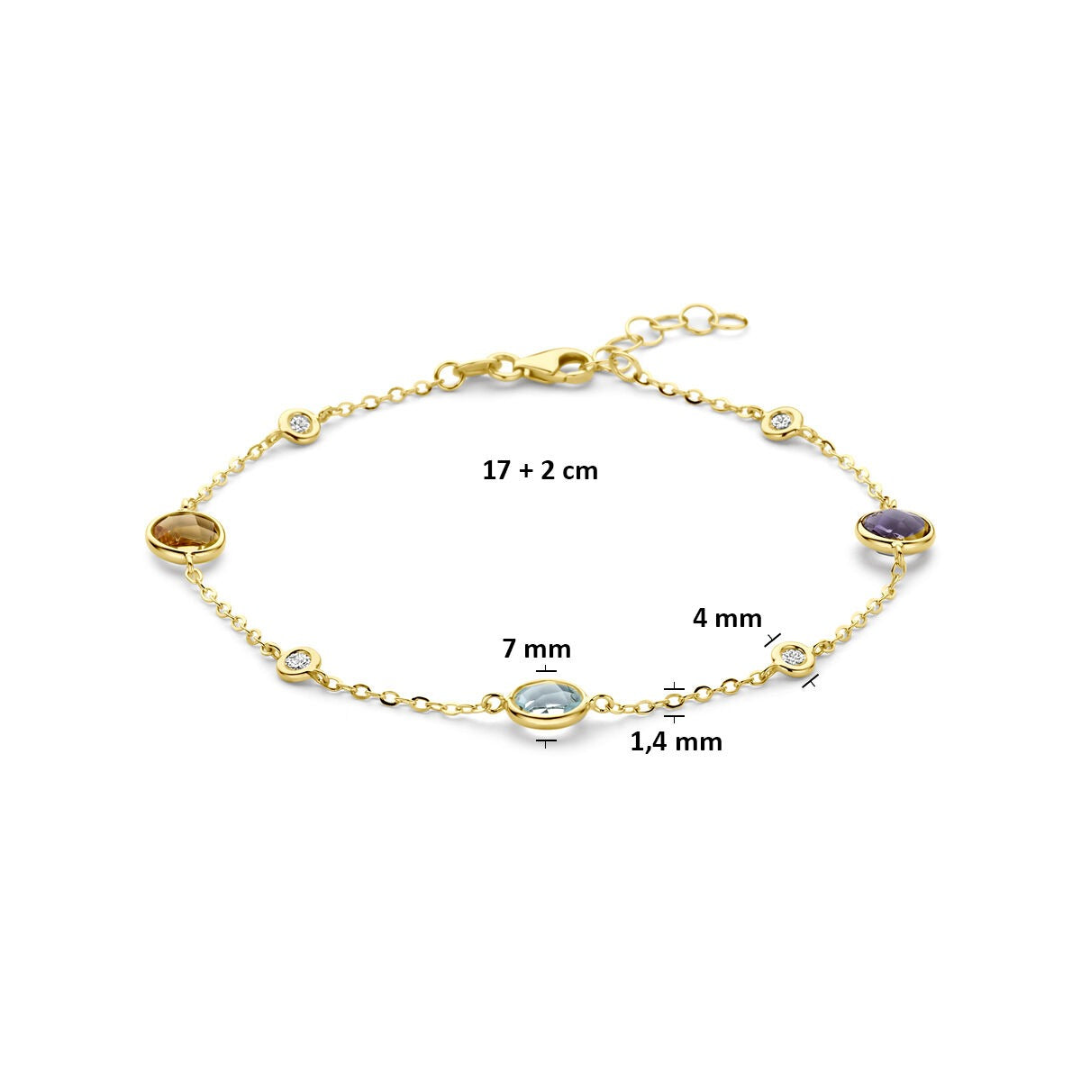 14 Karat Gelbgoldarmband mit Citrin, Amethyst, Topas und Diamant